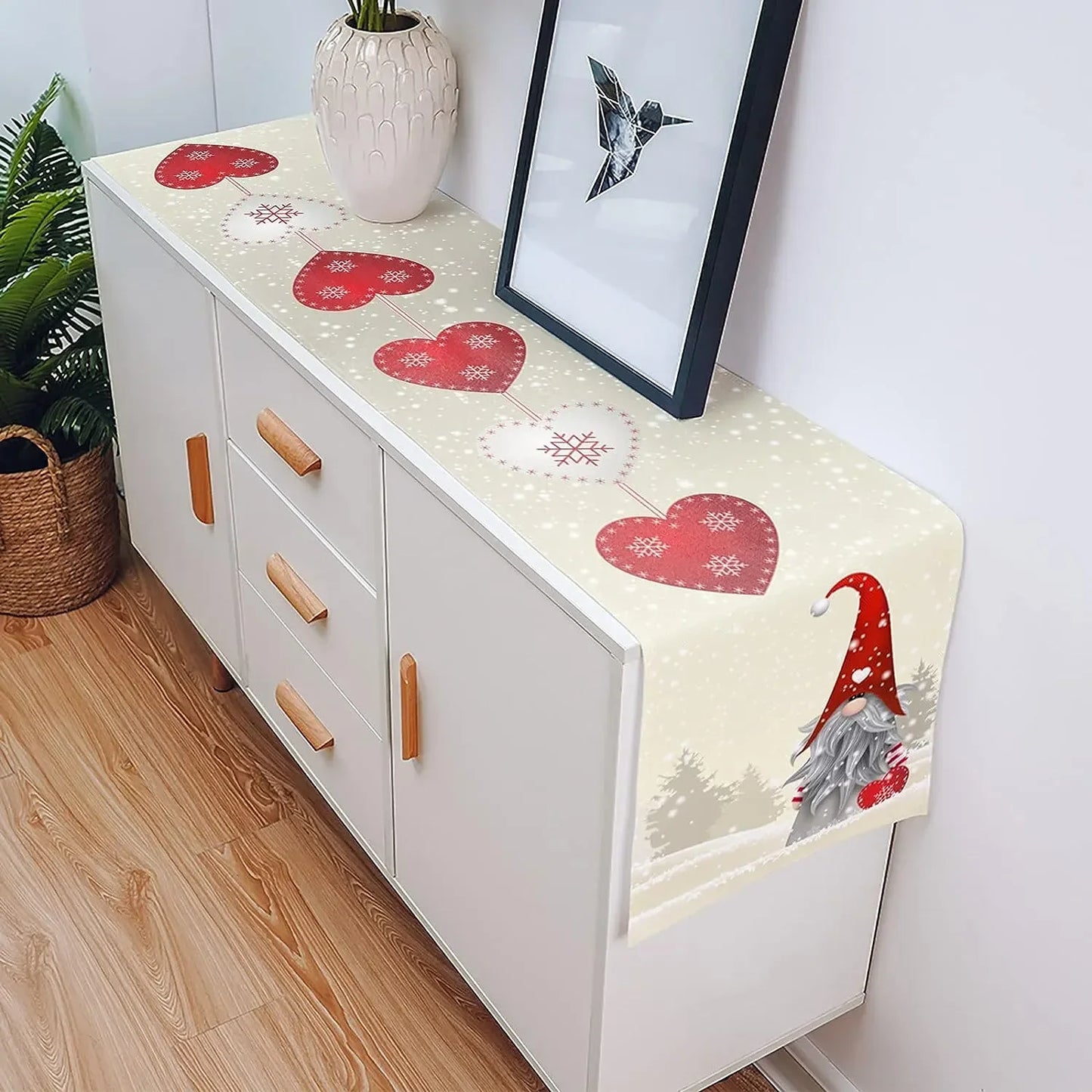 caminhos de mesa em linho com flocos de neve
