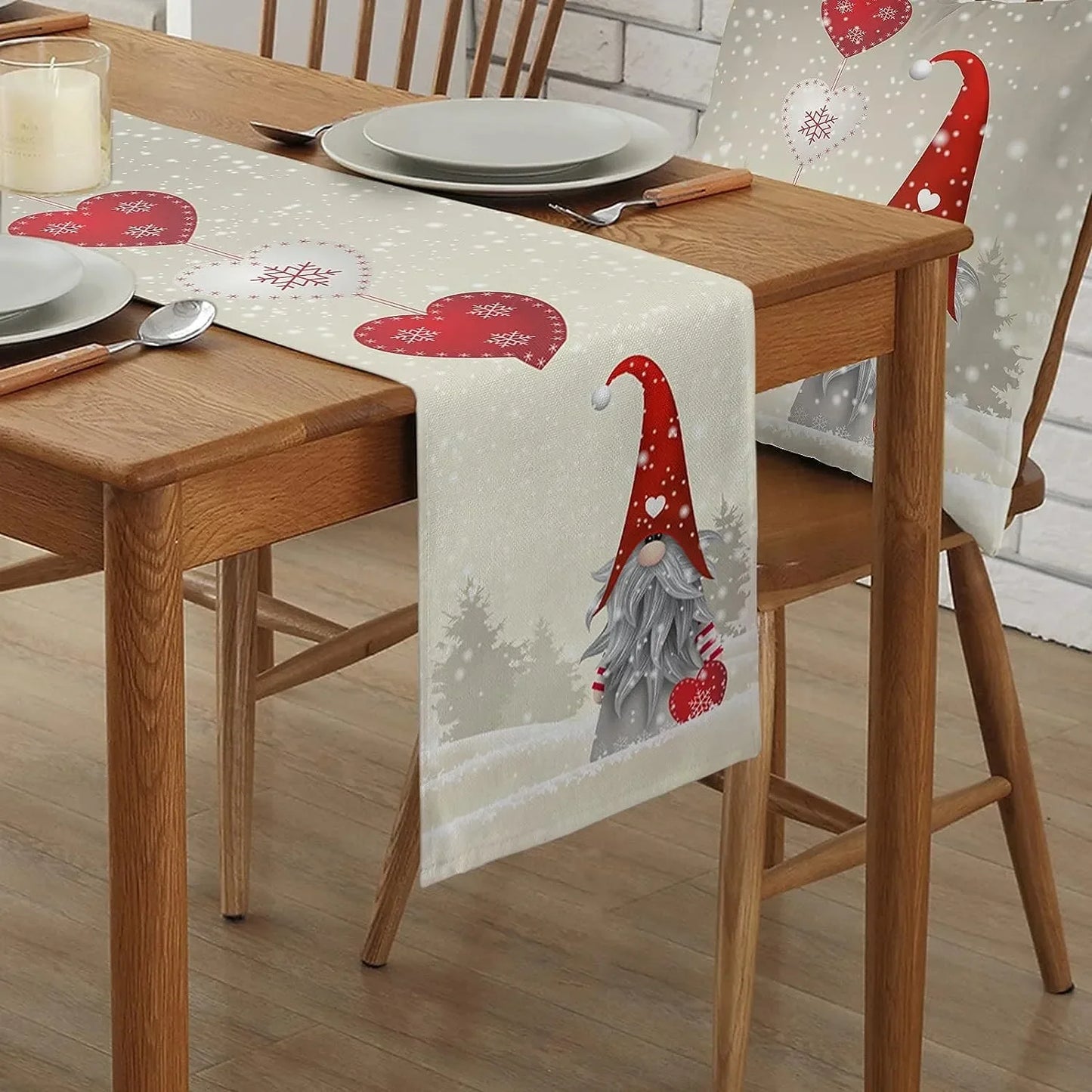 caminhos de mesa em linho com flocos de neve